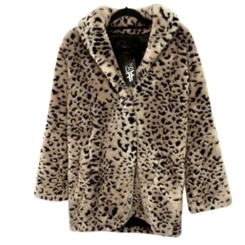 Fabulous Furs Beige and Black Leopard Print Faux Fur Coat
